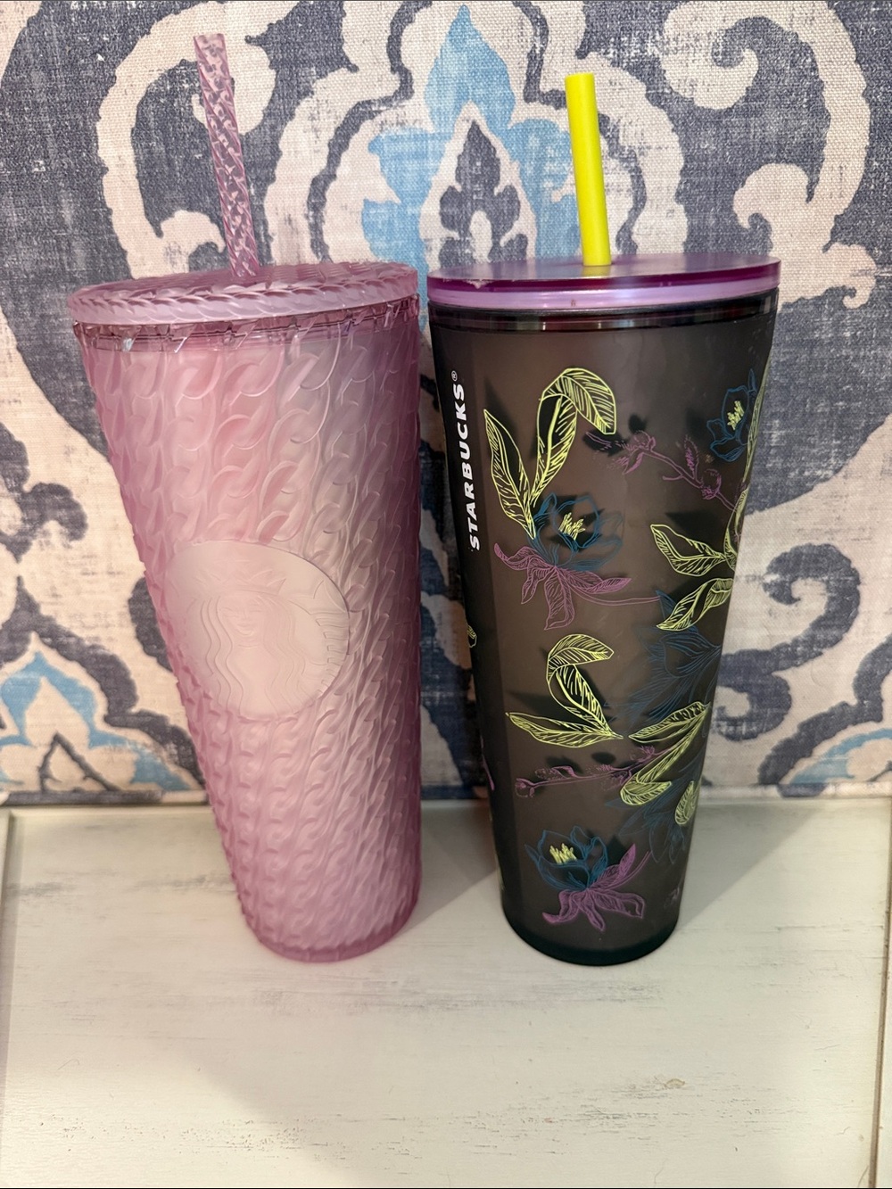 Starbucks Purple and Pink Floral & Textured Reusable Tumblers with Straws